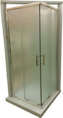 Immagine di box doccia alluminio cromato vetro temperato opaco spessore 6mm. misure cm. l.80 p.80 h.185                                                                                                                                                                                                                                                                                                                                                                                                                         