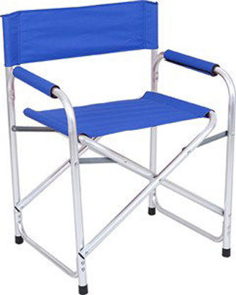Immagine di sedia regista pieghevole, struttura in allumino, seduta in textilene colore blù, dimensioni cm.59x48 h.78                                                                                                                                                                                                                                                                                                                                                                                                           