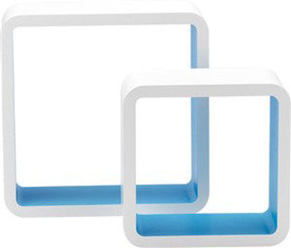 Immagine di Set 2 mensole quadrate stondate in mdf bicolore, cm.26x26-20x20 prof.cm.10, colore  bianco/azzurro                                                                                                                                                                                                                                                                                                                                                                                                                  
