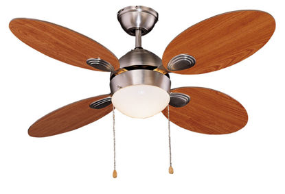 Immagine di Ventilatore da soffitto modern, diametro cm.105, numero pale 4, numero velocità 3 , potenza 55 watt, con luce, finitura finto legno                                                                                                                                                                                                                                                                                                                                                                                 