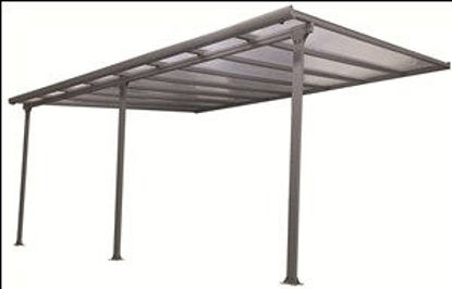Immagine di pergola addossata in alluminio verniciata a polvere cm.420x295 h.305 3 gambe tetto in policarbonato mm.6 con protezione uv                                                                                                                                                                                                                                                                                                                                                                                          