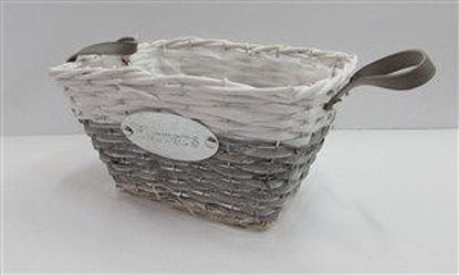 Immagine di Cesto in vimini intrecciati con fodera bianca e manici 19x12x15cm                                                                                                                                                                                                                                                                                                                                                                                                                                                   