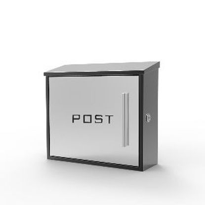 Immagine di cassetta postale in acciaio, colore nero/bianco, misure cm. l.33 p.11,8 h.35                                                                                                                                                                                                                                                                                                                                                                                                                                        