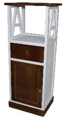 Immagine di Mobile in legno bianco e marrone con 1 anta 1 cassetto 1 mensola                                                                                                                                                                                                                                                                                                                                                                                                                                                    