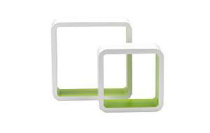 Immagine di Set 2 mensole quadrate stondate in mdf bicolore, cm.26x26-20x20 prof.cm.10, colore  bianco/verde                                                                                                                                                                                                                                                                                                                                                                                                                    
