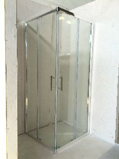 Immagine di box doccia alluminio cromato vetro temperato opaco spessore 6mm. misure cm. l.100 p.80 h.185                                                                                                                                                                                                                                                                                                                                                                                                                        