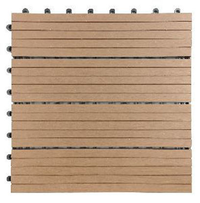 Immagine di mattonella modulare ad incastro, struttura in polipropilene, superficie polywood colore cioccolata, dimensioni cm.31x31                                                                                                                                                                                                                                                                                                                                                                                             