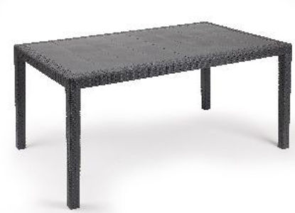 Immagine di tavolo rettangolare prince, componibile in polipropilene, colore antracite effetto rattan, dimensioni cm.150x90 h. 72, peso kg. 13,5                                                                                                                                                                                                                                                                                                                                                                                
