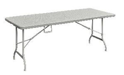 Immagine di tavolo rettangolare pieghevole in plastica bianco stile rattan misure cm. l.180 p.75 h.72                                                                                                                                                                                                                                                                                                                                                                                                                           