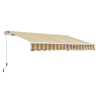 Immagine di Tenda da sole a barra quadra mt.4x2,5 ,  movimento a manovella, montaggio a parete o a soffitto ( supporti a soffitto non compresi ) , tessuto rigato giallo.                                                                                                                                                                                                                                                                                                                                                       